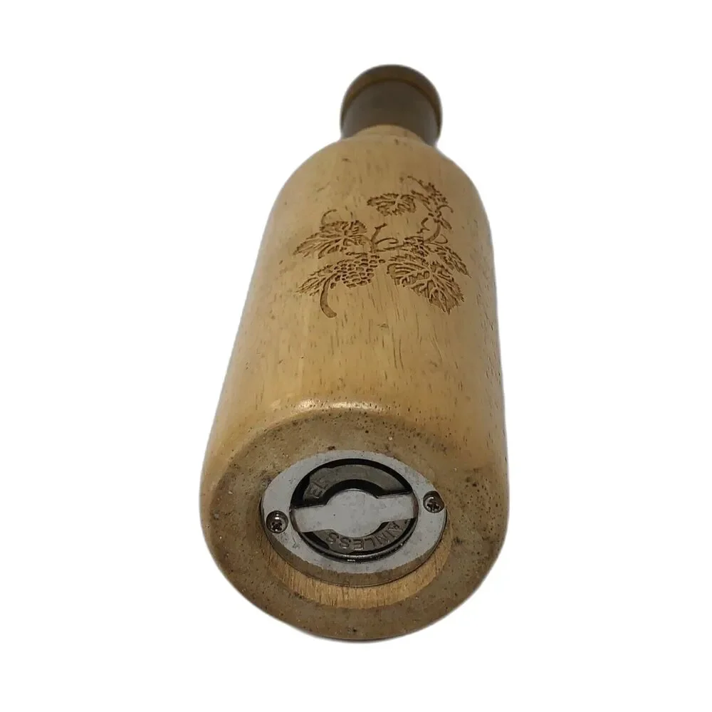Wood Pepper Mill Grinder Vintage 70s Hand Crafted 2-Tone Engraved Bottle Shape